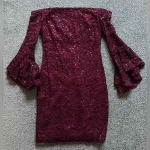 Teeze Me Burgundy Lace Long Sleeve Dress